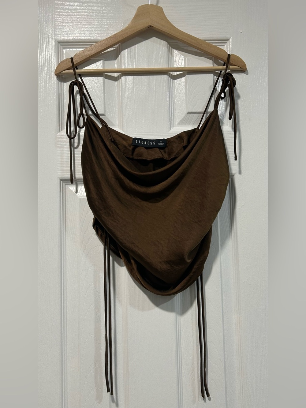 Lioness Chocolate Brown Draped Cowl Tie-Shoulder Top